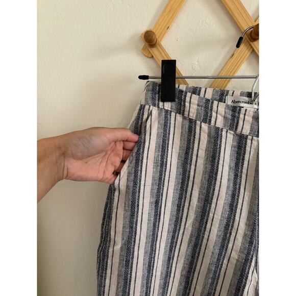 Abercrombie & Fitch Pants Women's 00 Wide leg Crop High Rise Blue Striped Linen - Picture 3 of 9
